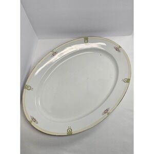 Antique Nippon Hand Painted Porcelain Oval Platter Floral Gold Trim Chipped